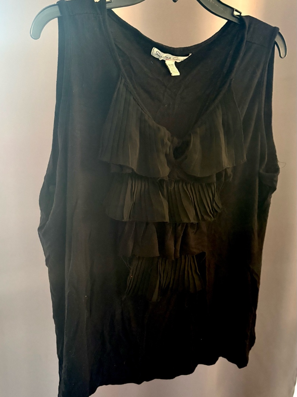 French Laundry Woman Black Tiered Pleated Ruffle Sleeveless Tank Blouse 3X